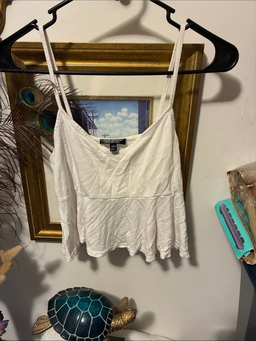 Topshop White Spaghetti Strap Peplum Cami